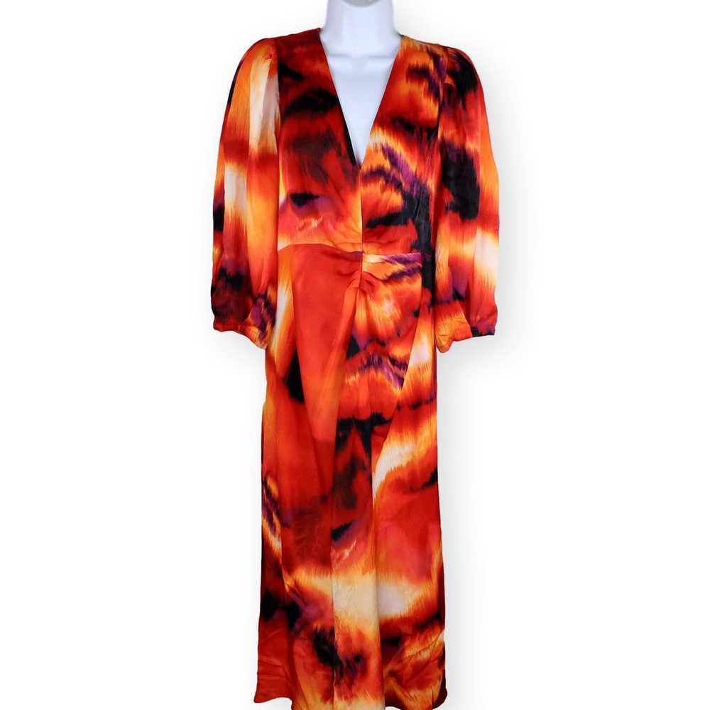 DKNY Womens Printed Puff Sleeves Midi Dress M - image 2