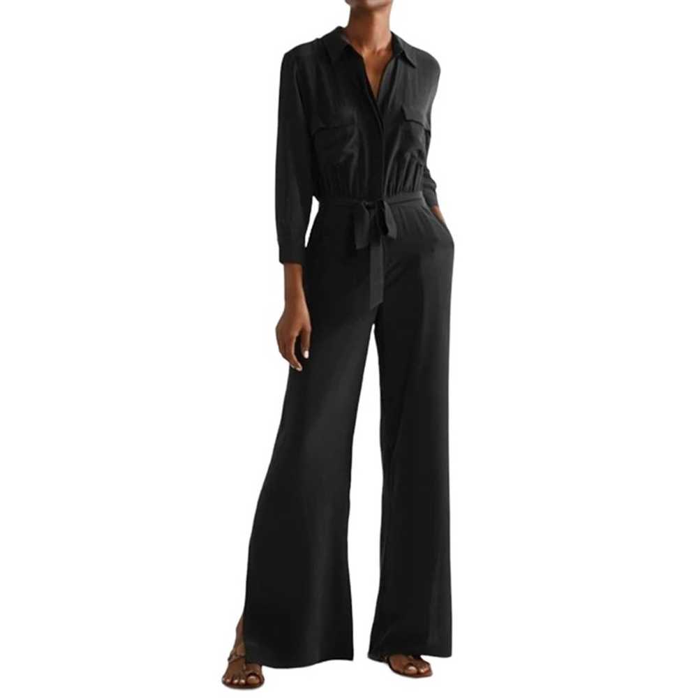 L'AGENCE Teddy Belted Washed Silk Jumpsuit 10 Bla… - image 12