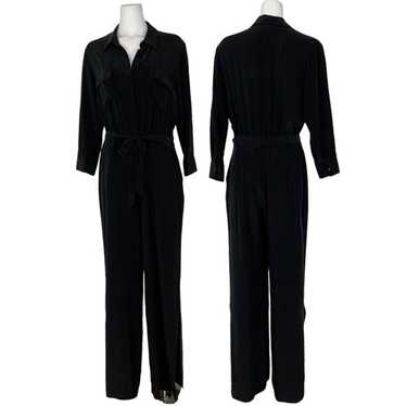 L'AGENCE Teddy Belted Washed Silk Jumpsuit 10 Bla… - image 1