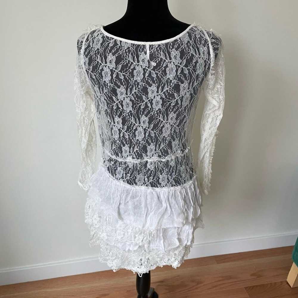 Free People Sheer White Lace Tiered Lace Up Long … - image 3