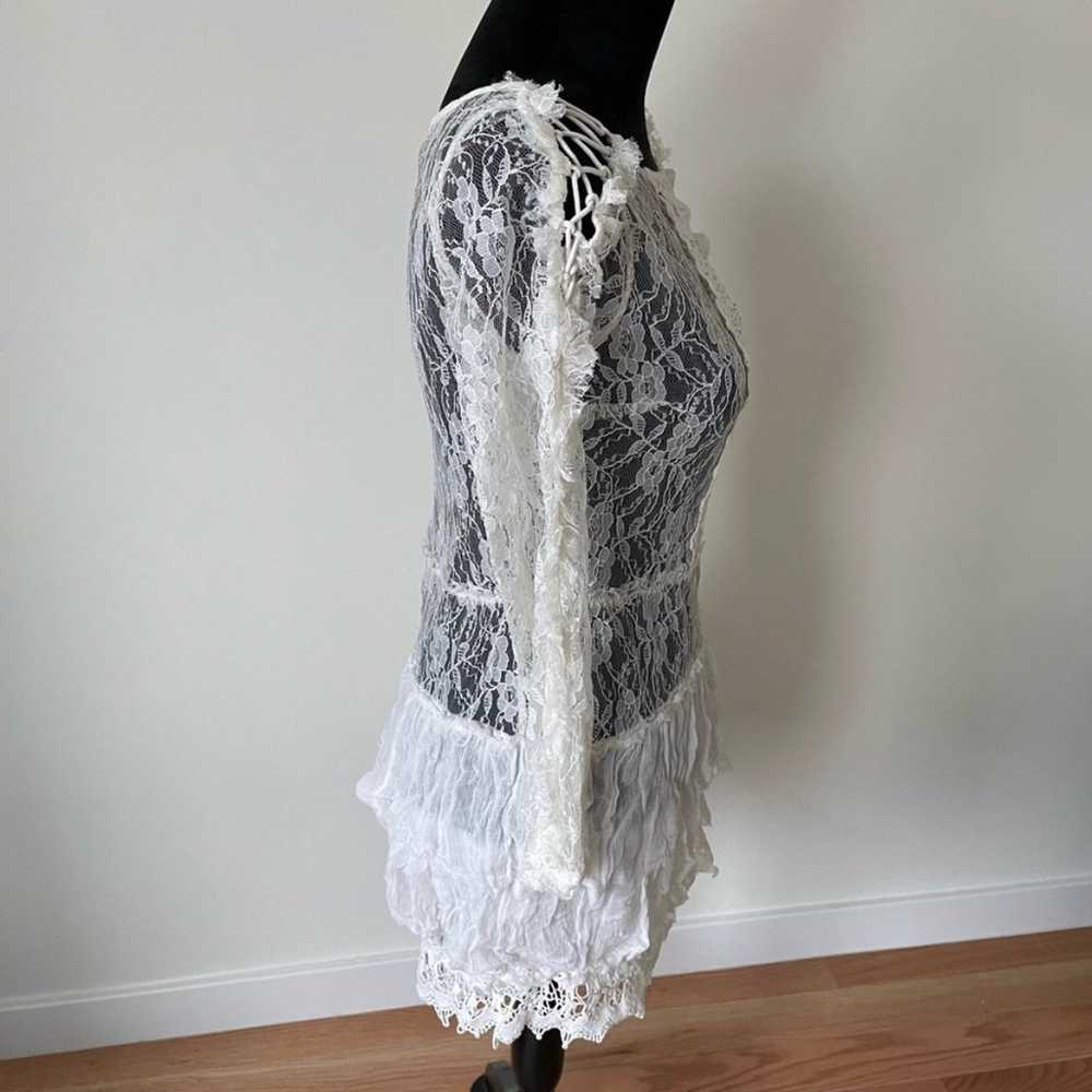 Free People Sheer White Lace Tiered Lace Up Long … - image 4