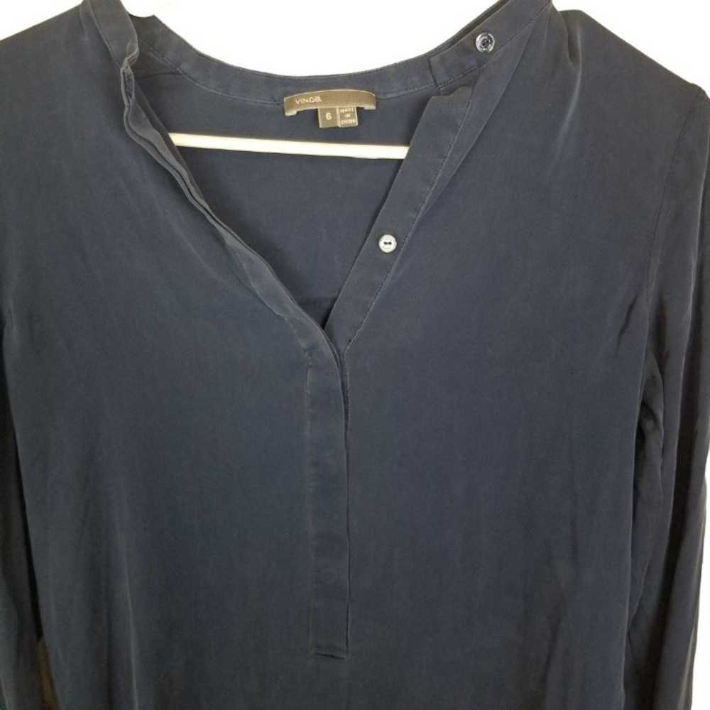 Vince Womens 6 Navy Blue Silk Blend Long Sleeves … - image 2