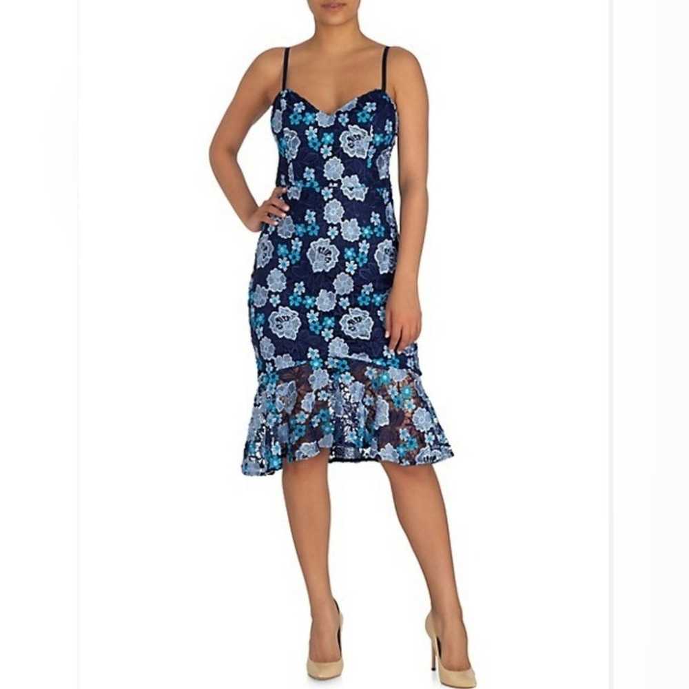 GUESS Floral Laced Sleeveless Blue Midi Slip Dres… - image 1