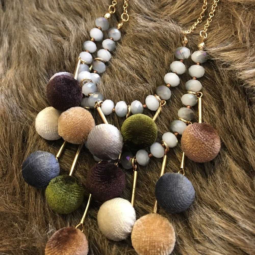 Vintage Vida layered Pom Pom crystal long necklace - image 6