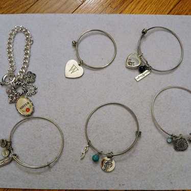 Lot of 6 Silvertone Fashion Charm Bracelets