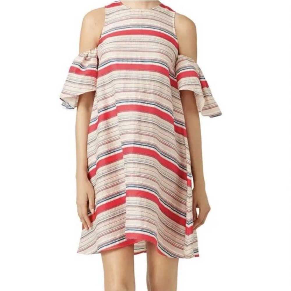 Tanya Taylor Striped Linen Blend Off the Should S… - image 1