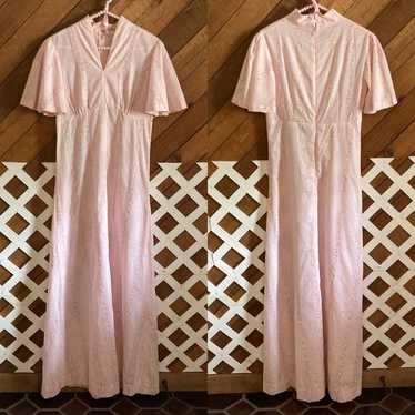 Vintage pale pink floral stripe maxi dress with f… - image 1