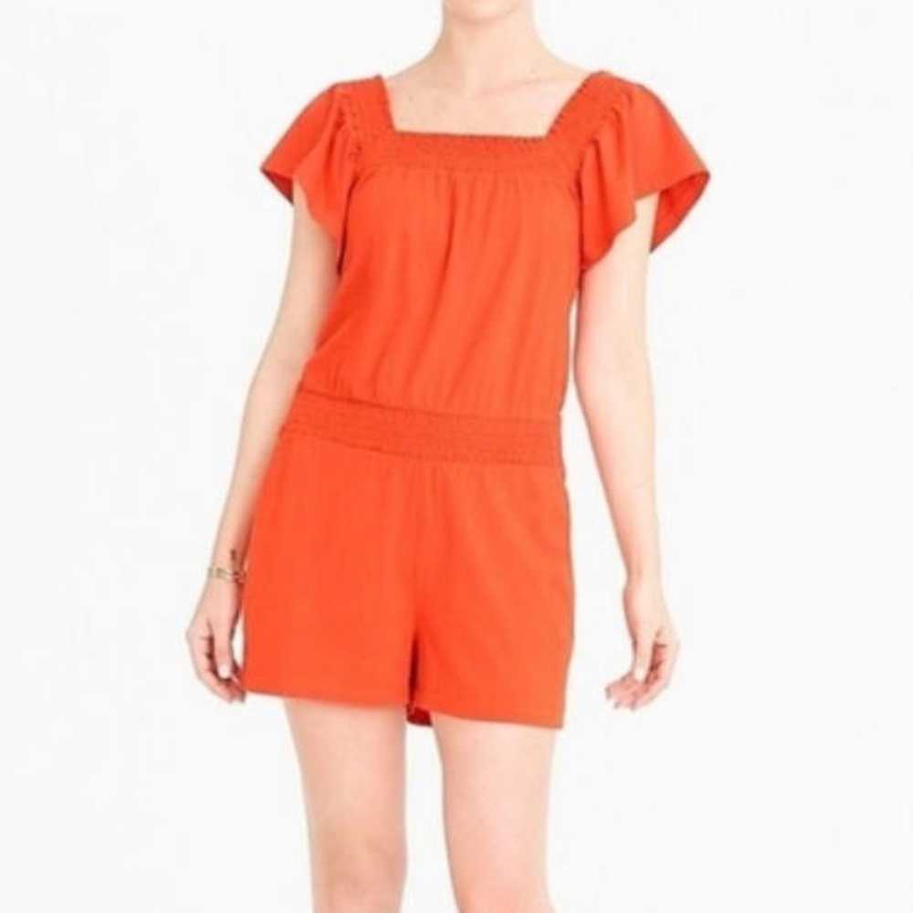 J Crew orange ruffle square neck romper - image 1