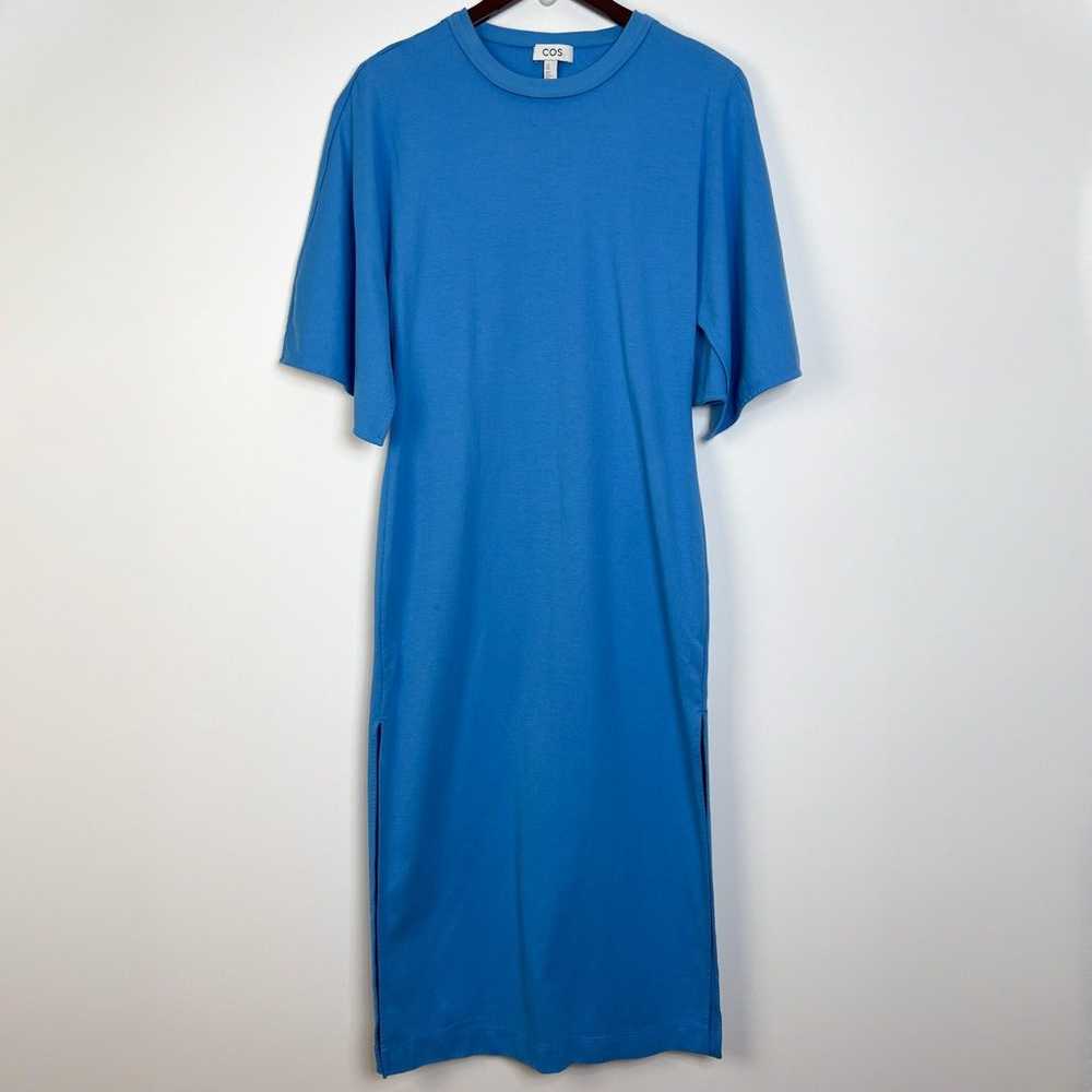 COS Blue Draped Sleeve Midi T Shirt Dress Size Me… - image 2