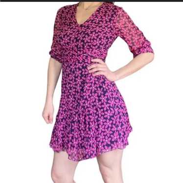 DVF floral silk dress lined cinched waist size 10