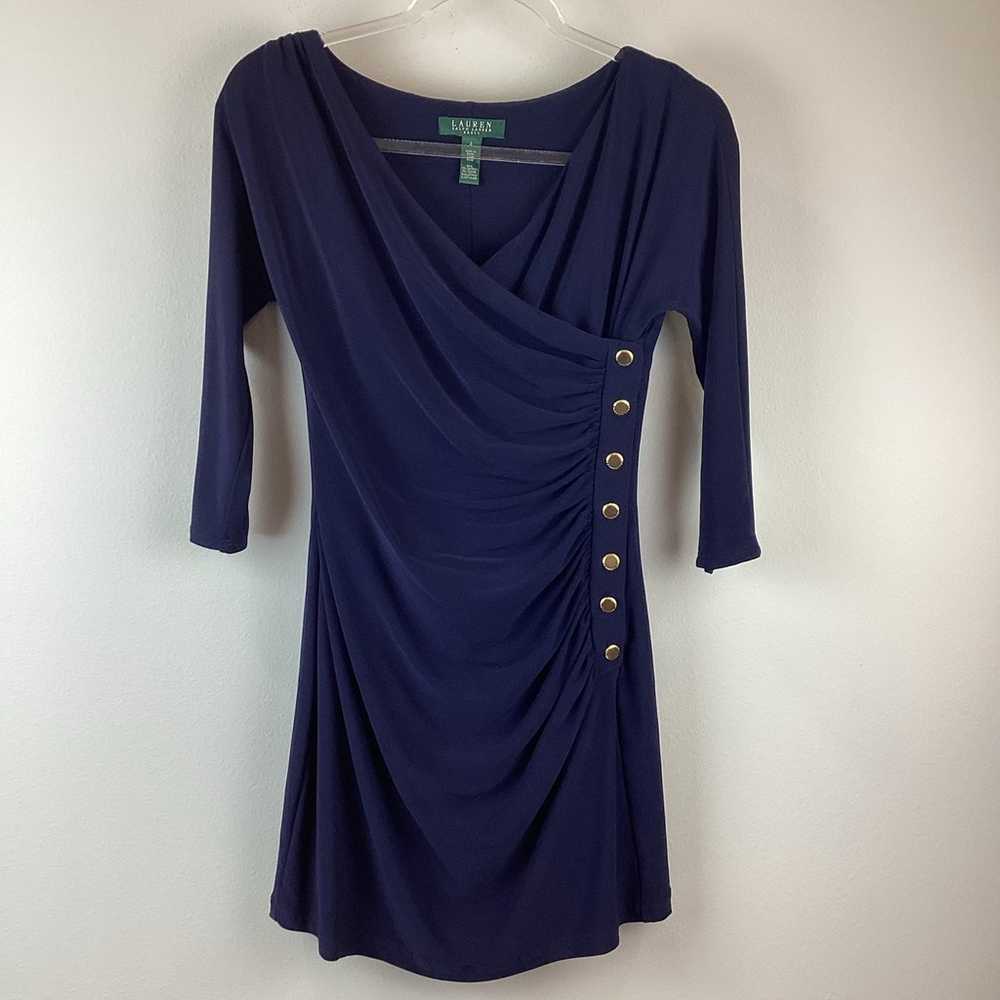 Lauren Ralph Lauren Navy Blue Side Ruched Gold Bu… - image 2