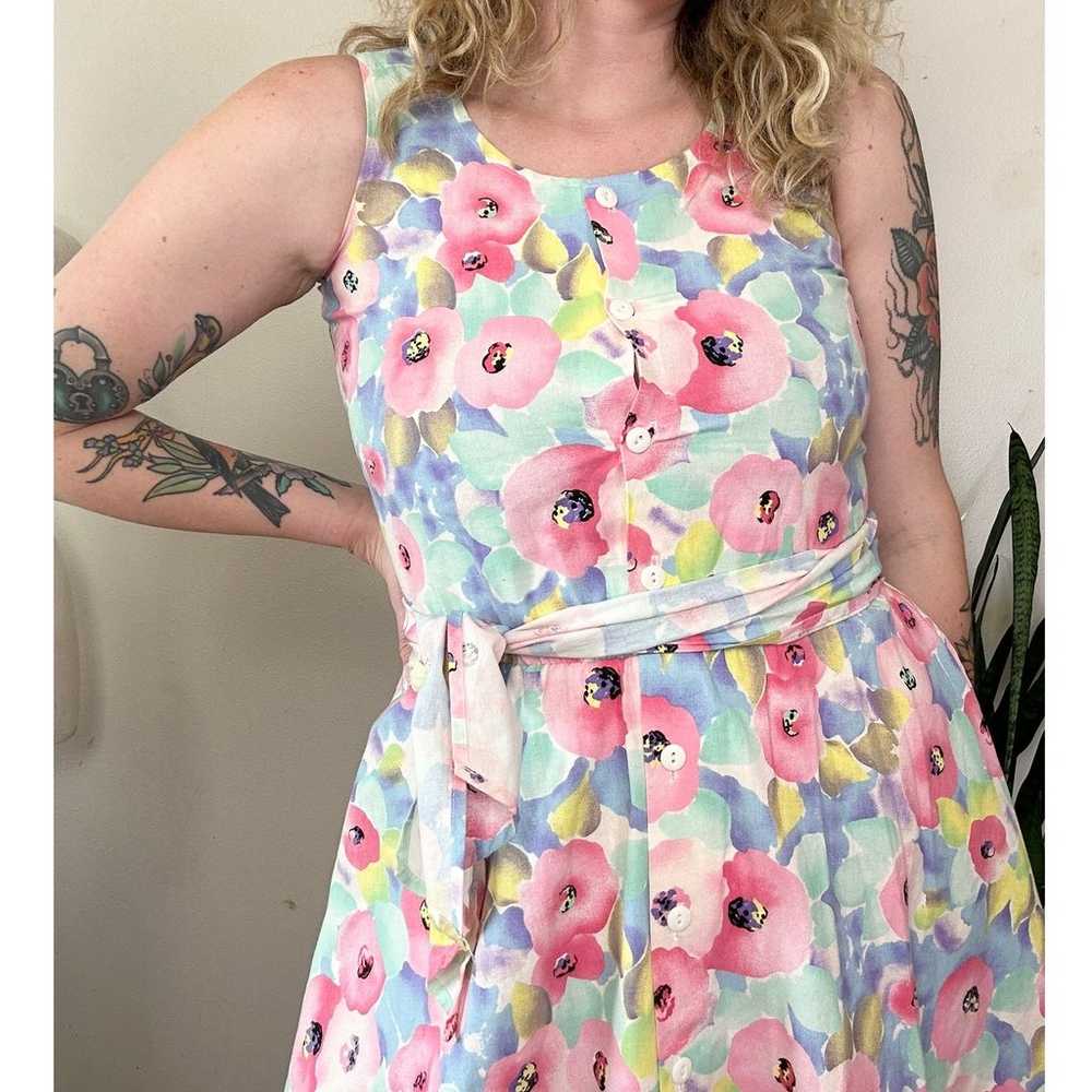 80’s Preppy Cotton Floral Midi Dress - image 4