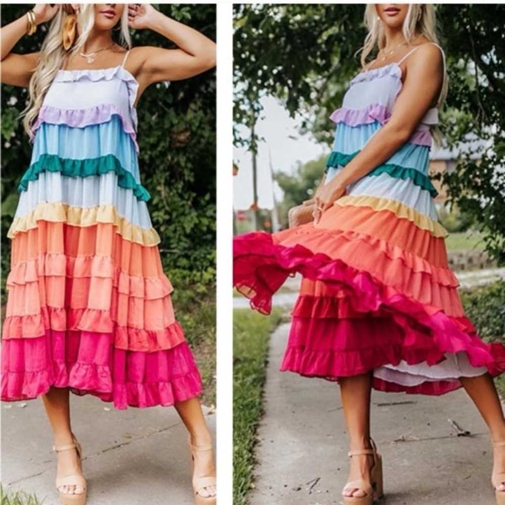 Tiered Ruffle Rainbow Midi dress by Storia, size … - image 9