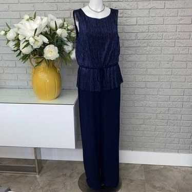 Connected Apparel Sleeveless Pleated Navy Jumpsuit