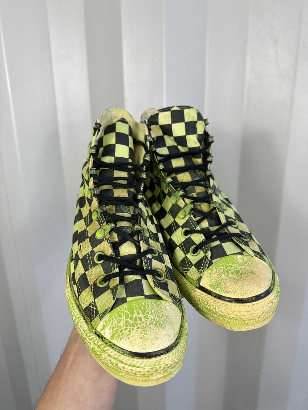 Number (N)ine Checkered Painted Thrashed Hightop - image 3