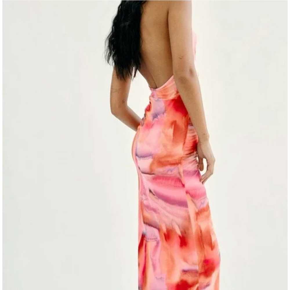 Zara Tulle Halter Pink Tie Dye Midi Dress Size M … - image 4