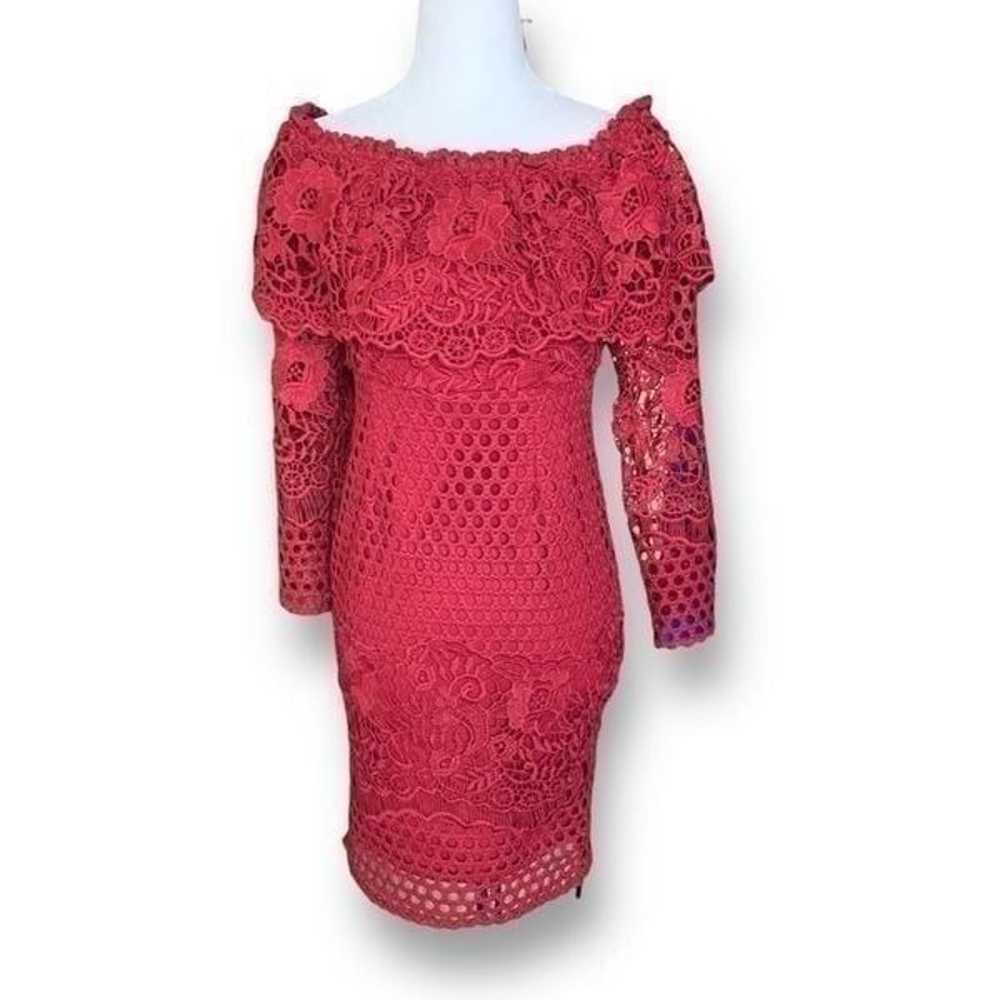 Selfie Leslie Dress Red Crocheted Floral Lace Off… - image 10