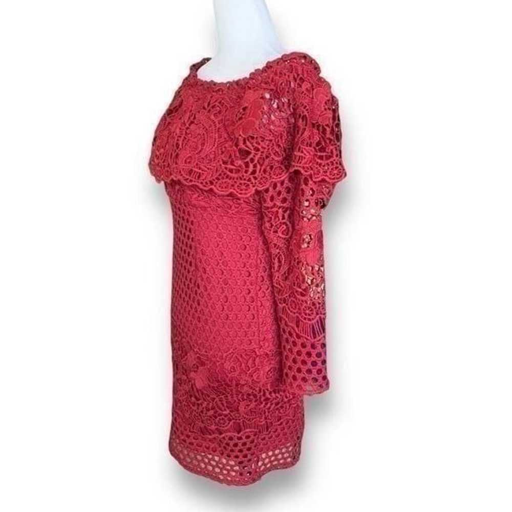 Selfie Leslie Dress Red Crocheted Floral Lace Off… - image 2