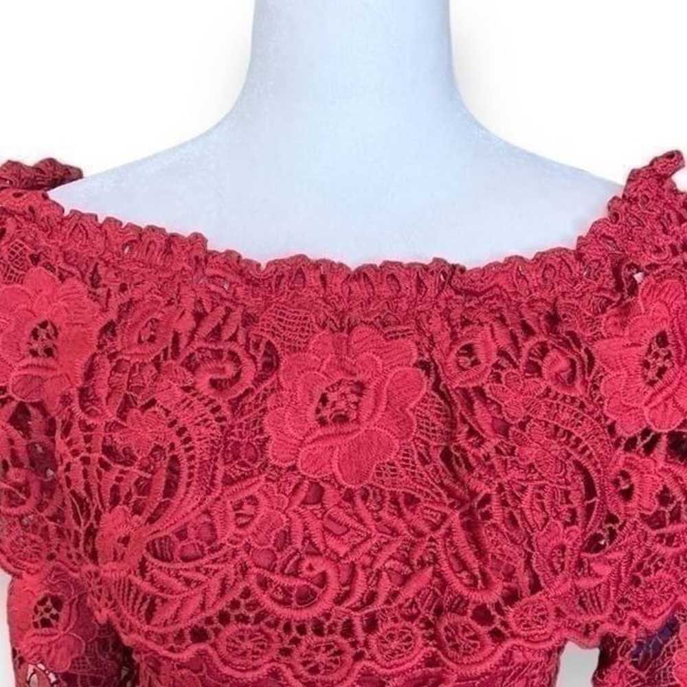 Selfie Leslie Dress Red Crocheted Floral Lace Off… - image 3