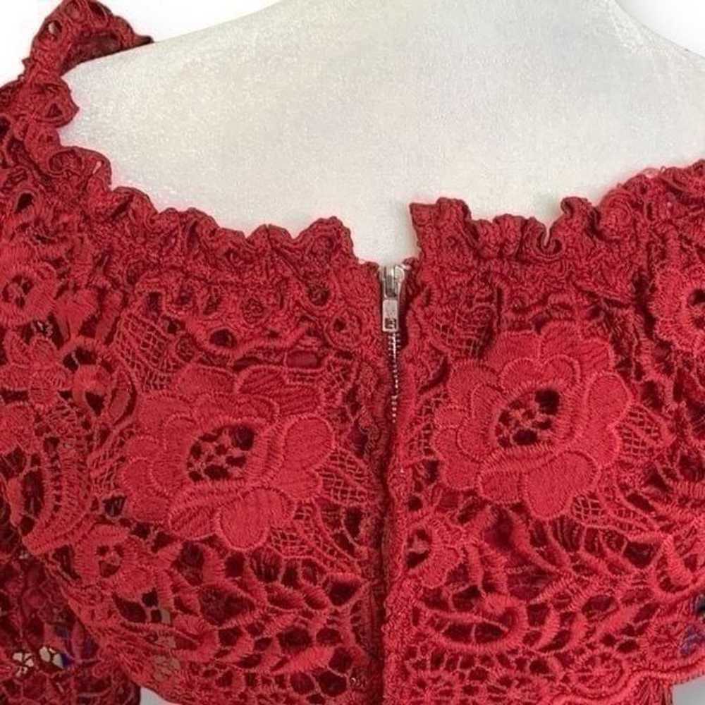 Selfie Leslie Dress Red Crocheted Floral Lace Off… - image 4