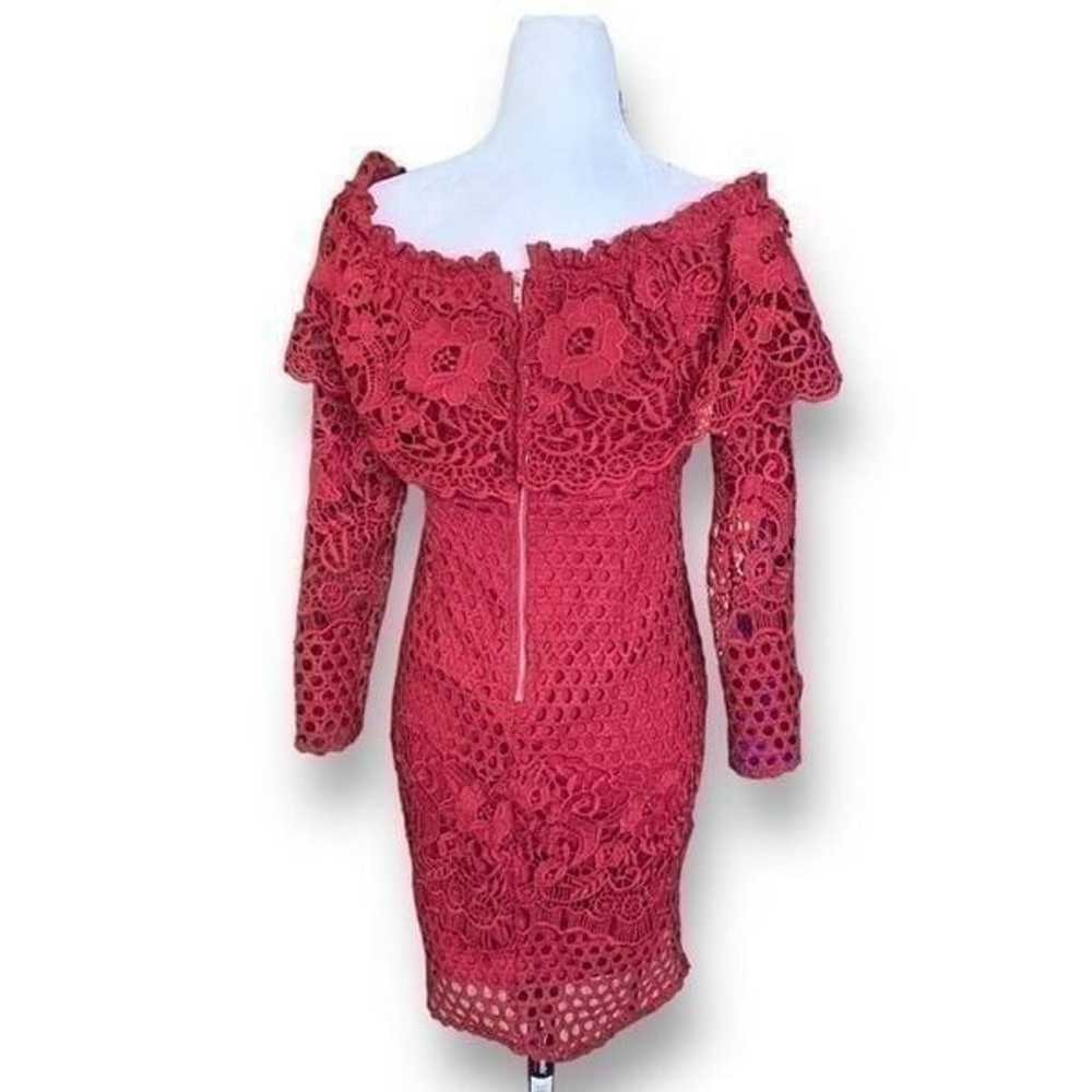 Selfie Leslie Dress Red Crocheted Floral Lace Off… - image 5