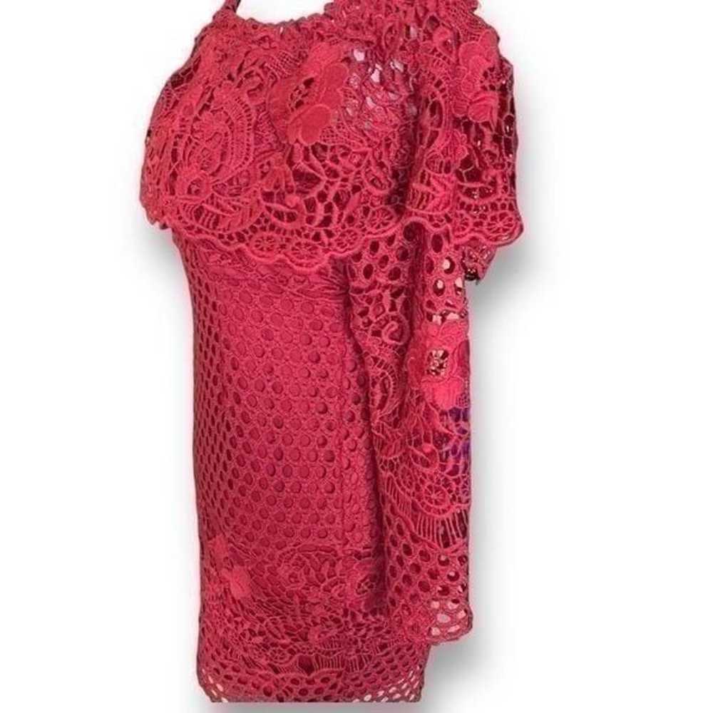 Selfie Leslie Dress Red Crocheted Floral Lace Off… - image 6