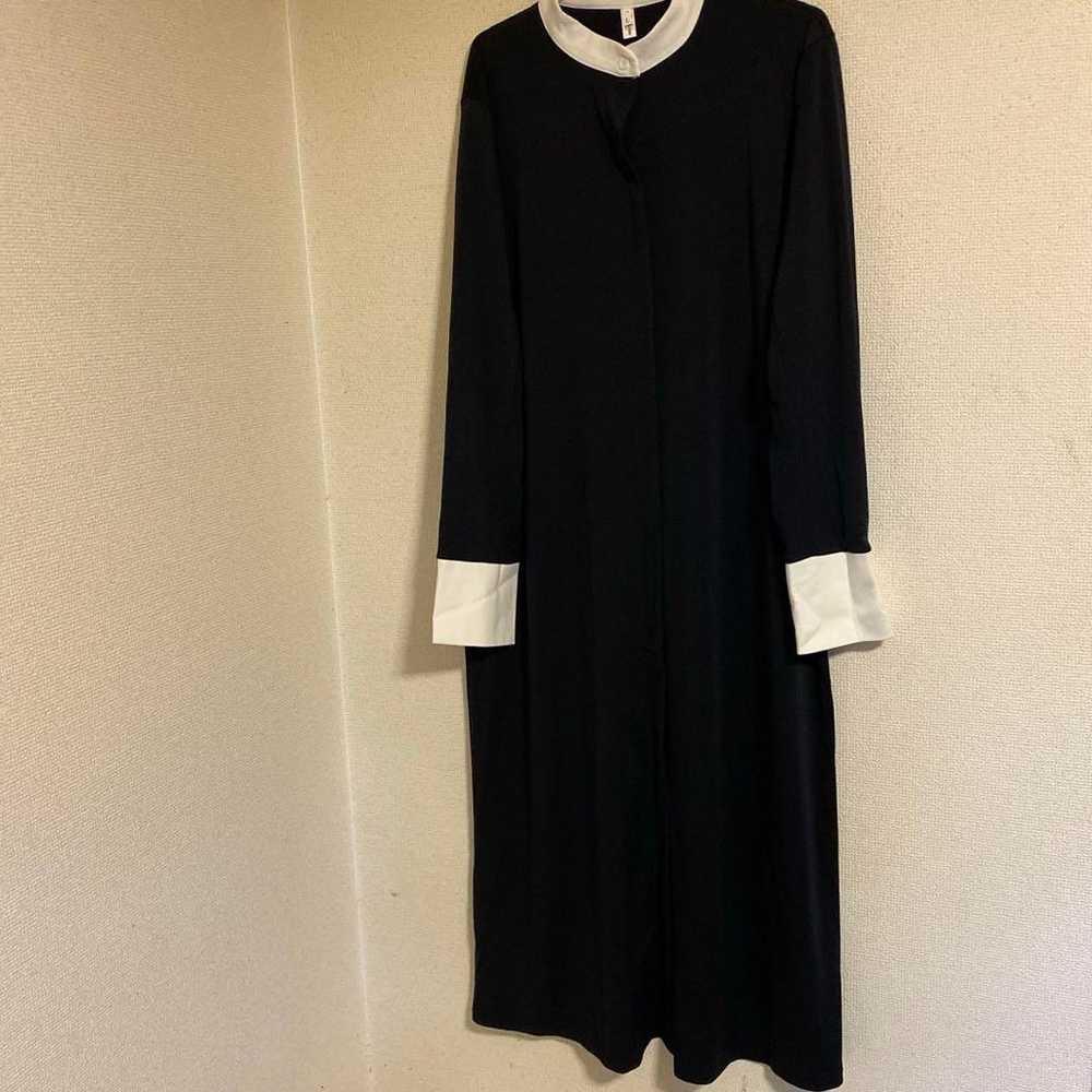 Navy long dress, long sleeve, cut-and-sew, size L - image 2