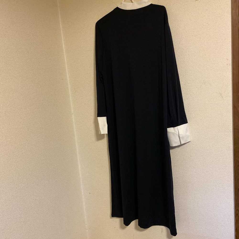 Navy long dress, long sleeve, cut-and-sew, size L - image 3