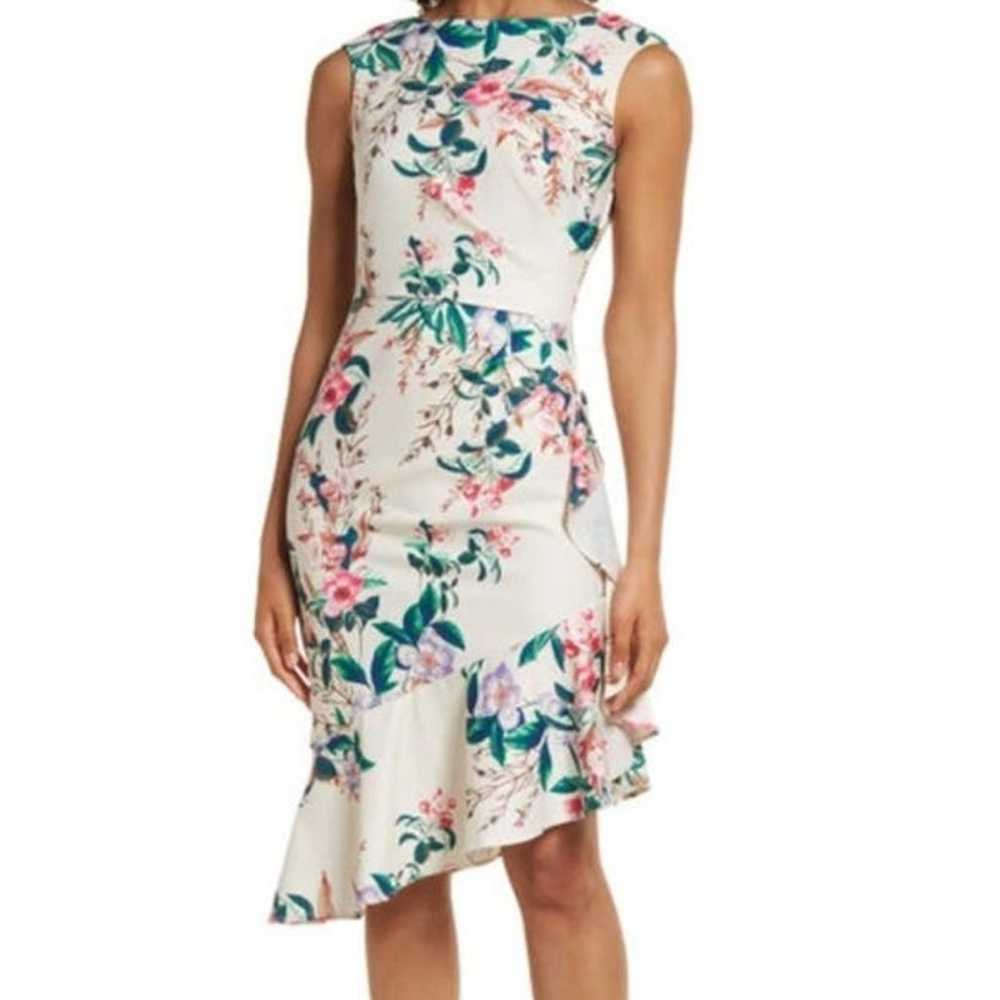 Eliza J dress cream sleeveless floral draped size… - image 10