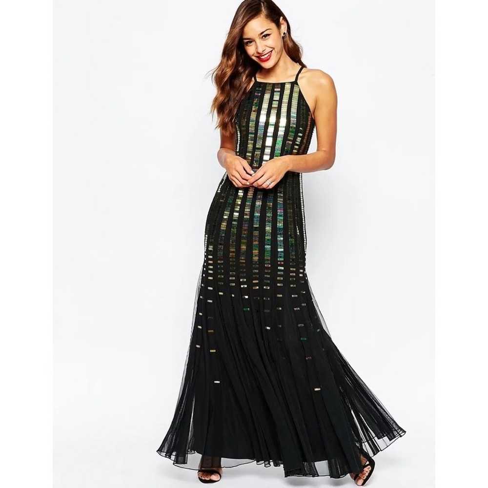 ASOS Black Sequined Full Length Dress Sleeveless … - image 2