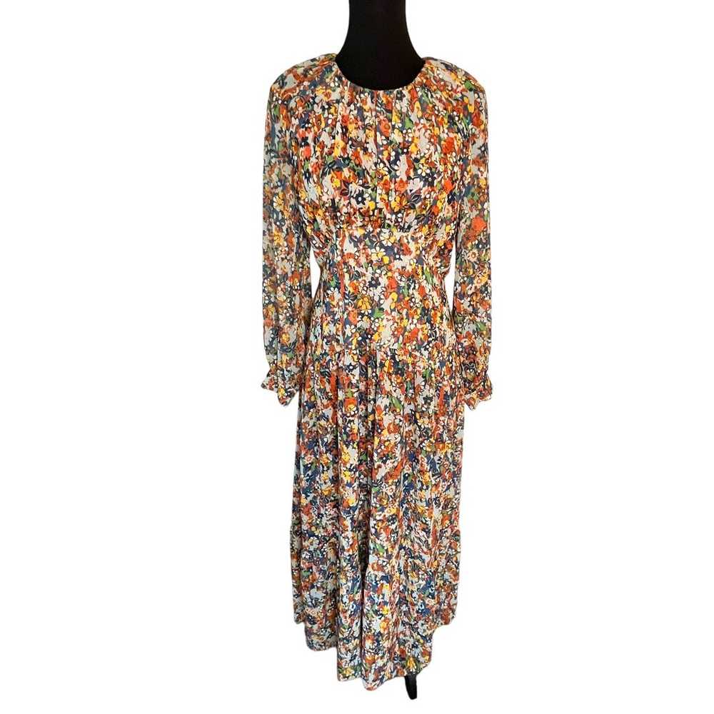 Iris & Ink Multicolor Floral Long Sleeve Midi Pea… - image 1