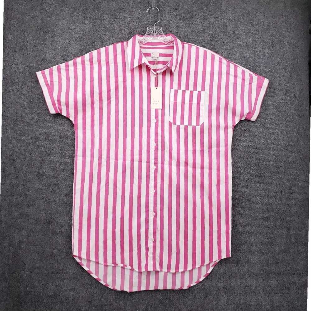 Vintage Womens L Large Pink Striped Button Up Sho… - image 1