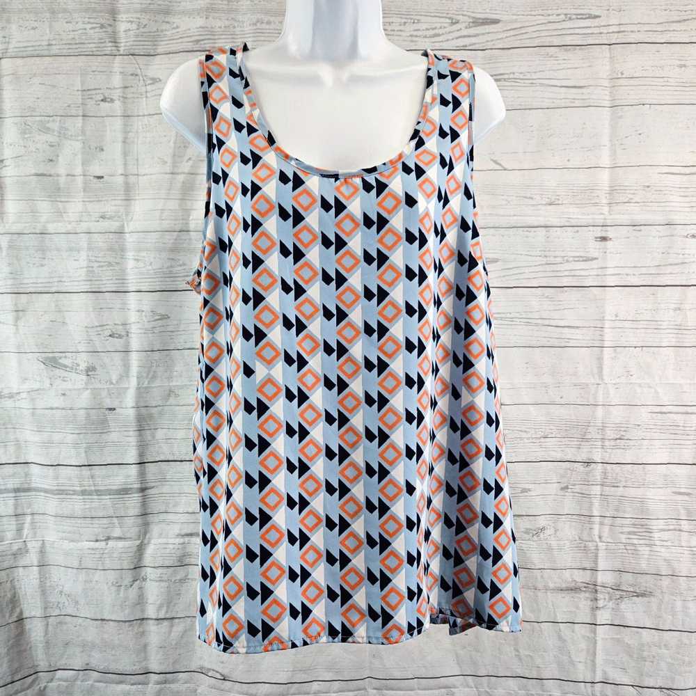 Vintage Women's Blue Orange Geometric Pattern Sle… - image 1