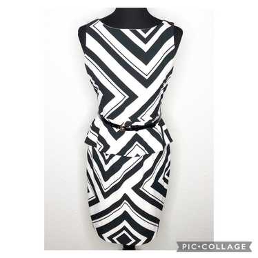 Cache black white chevron peplum belted sleeveless