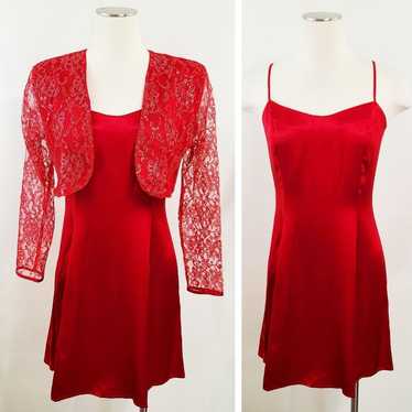 Vintage Frederick's of Hollywood slip dress red l… - image 1