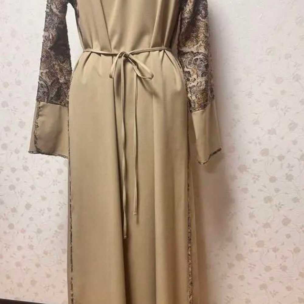 Beige long-sleeve long dress for a wedding. - image 1