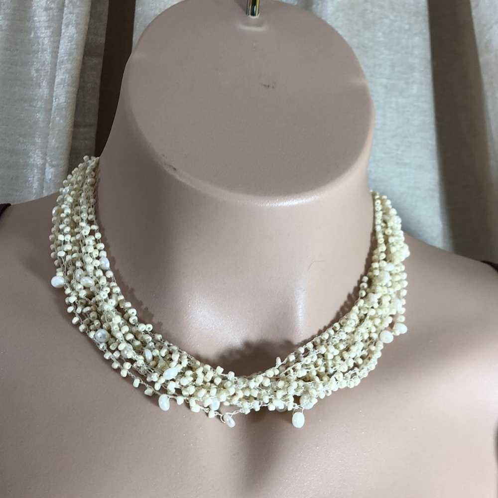 Vintage Ivory Multi Strand Beaded Necklace - image 2