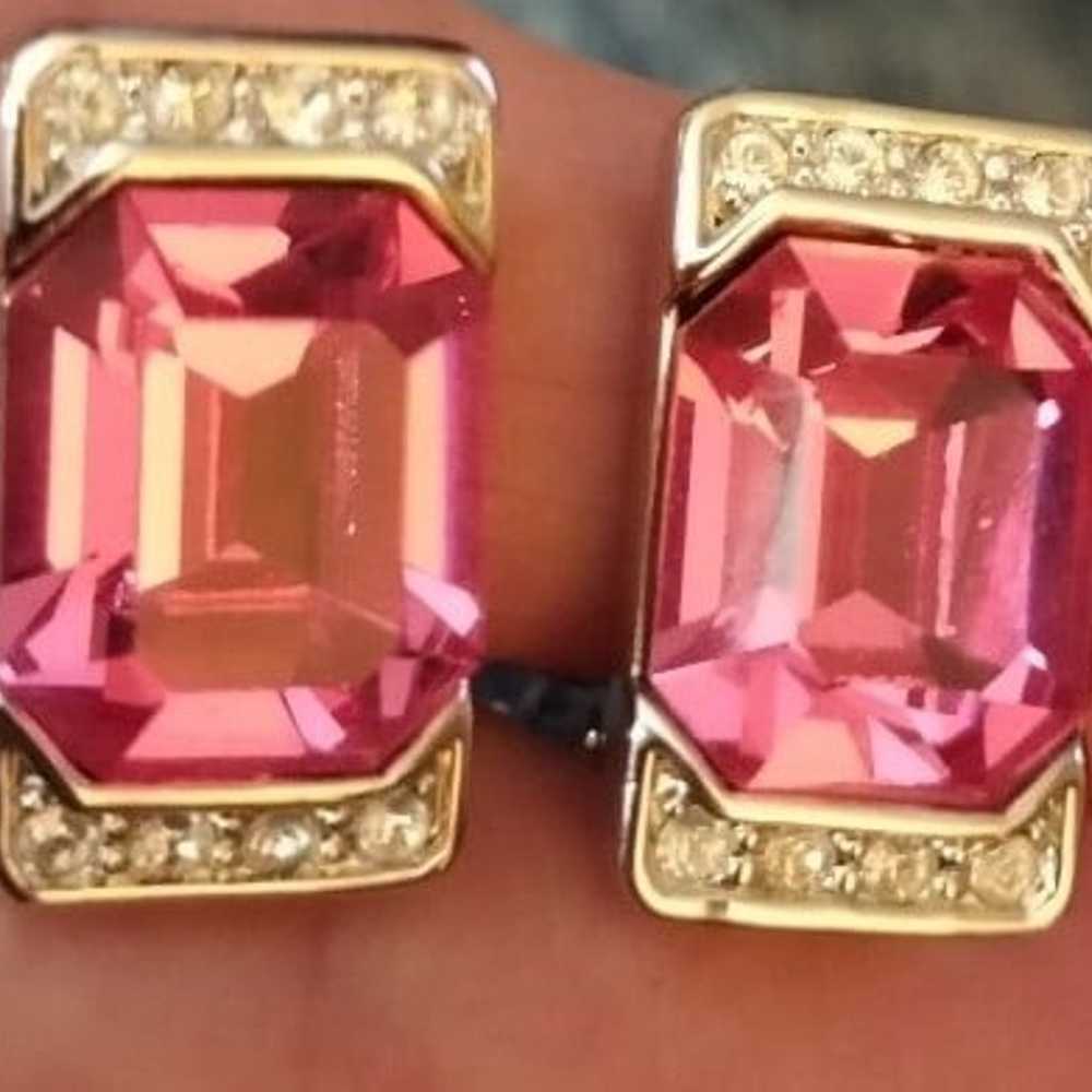 Beautiful Vintage Pink Rhinestone Earrings Fifth … - image 1