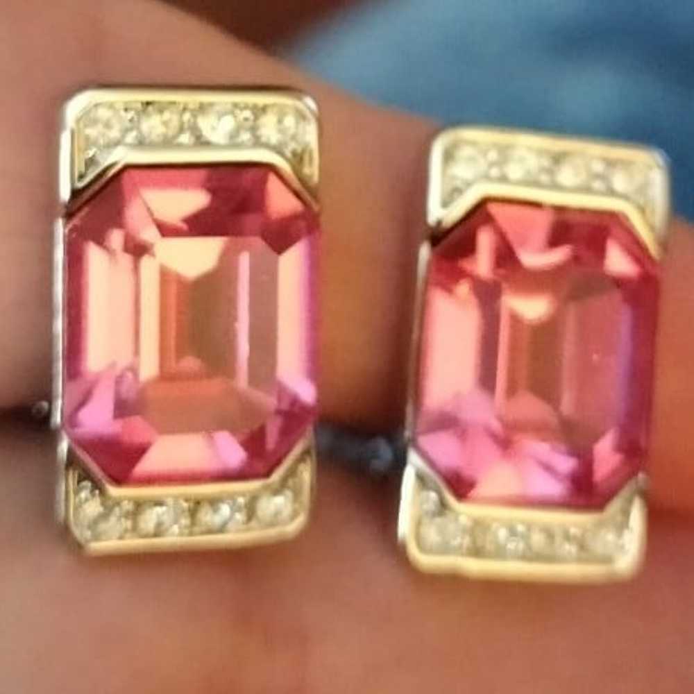 Beautiful Vintage Pink Rhinestone Earrings Fifth … - image 5