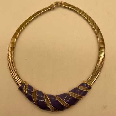 EUC Vintage Gold Tone Snake Chain Purple Enamel C… - image 1