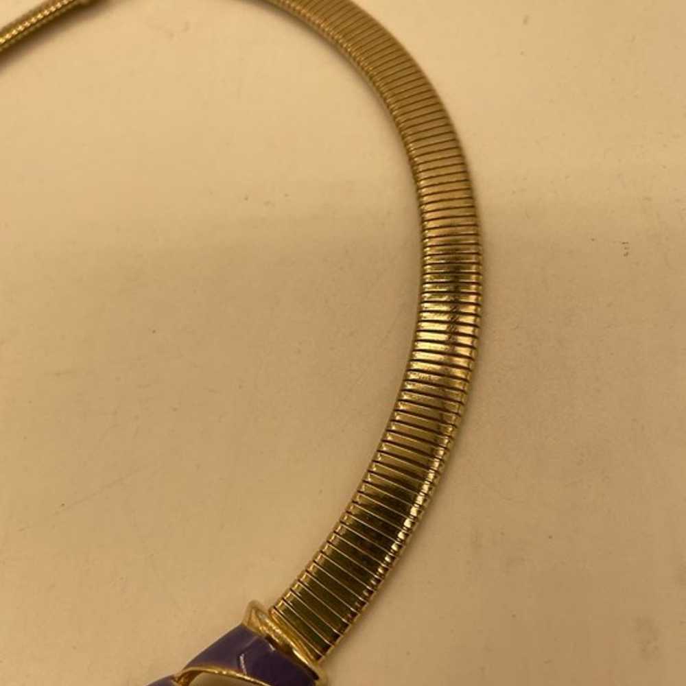 EUC Vintage Gold Tone Snake Chain Purple Enamel C… - image 5