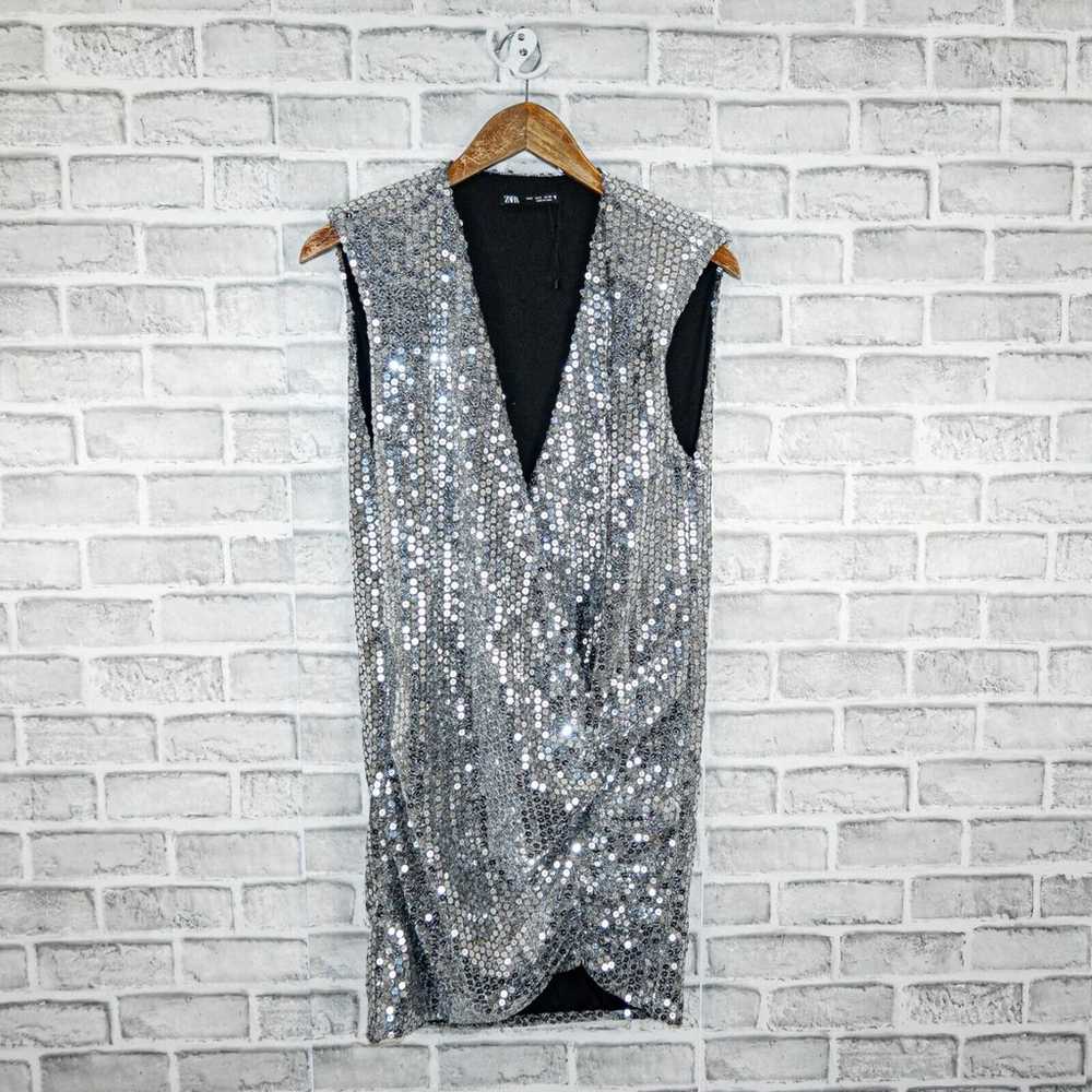 ZARA Women's Silver Sequin Draped Dress size Smal… - image 11