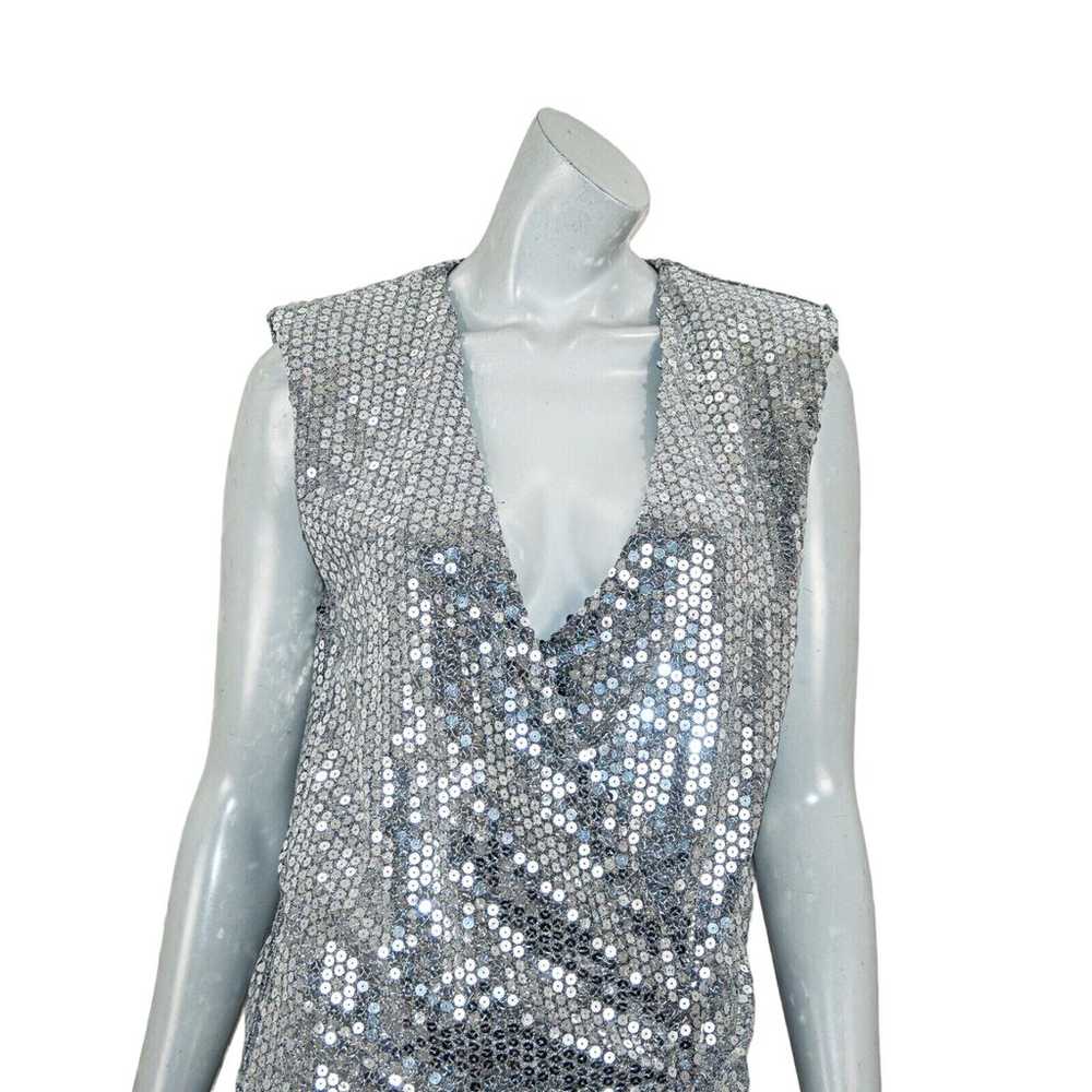 ZARA Women's Silver Sequin Draped Dress size Smal… - image 8