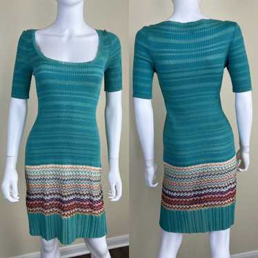 M Missoni Women's Size 6 Turquoise Knit Stripe Zi… - image 1