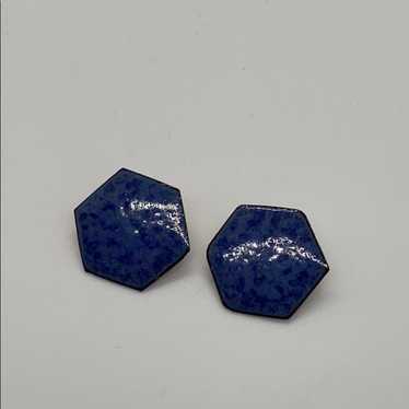 Vintage blue ceramic hexagon earrings