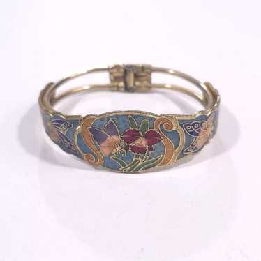 Vintage Floral Butterflies Cloisonne Bangle Brace… - image 1