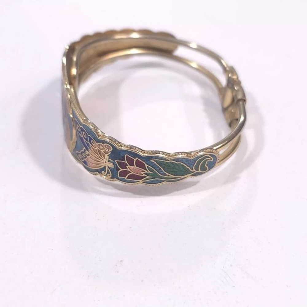 Vintage Floral Butterflies Cloisonne Bangle Brace… - image 2