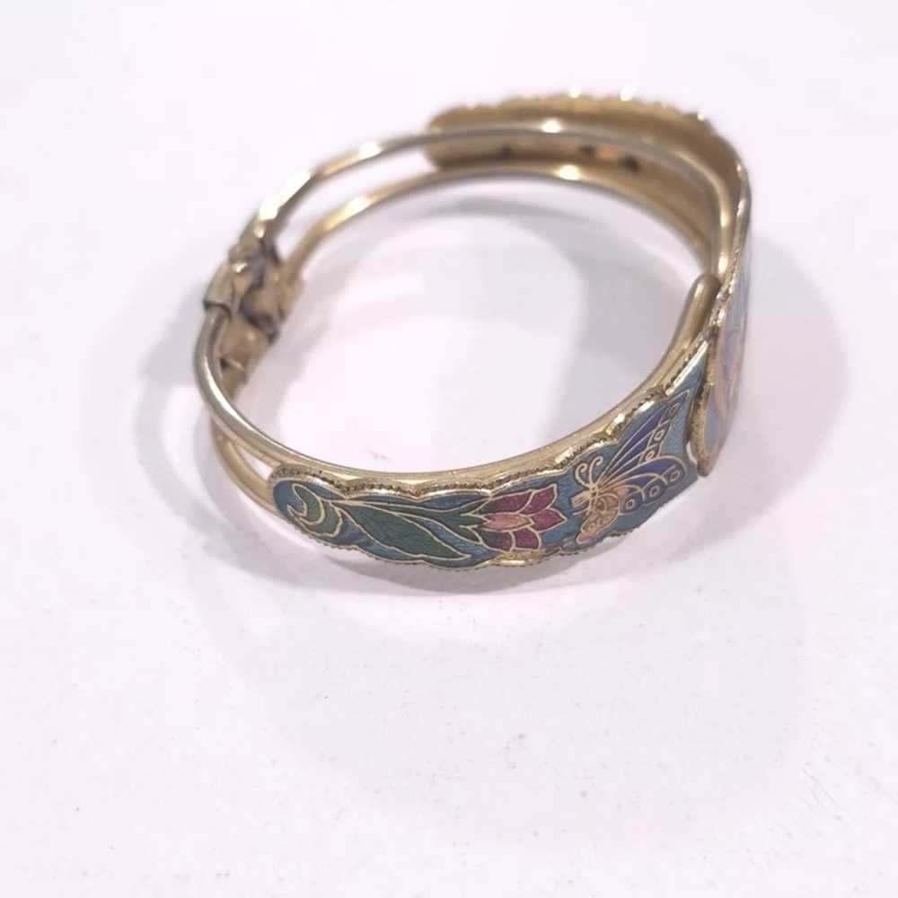 Vintage Floral Butterflies Cloisonne Bangle Brace… - image 5