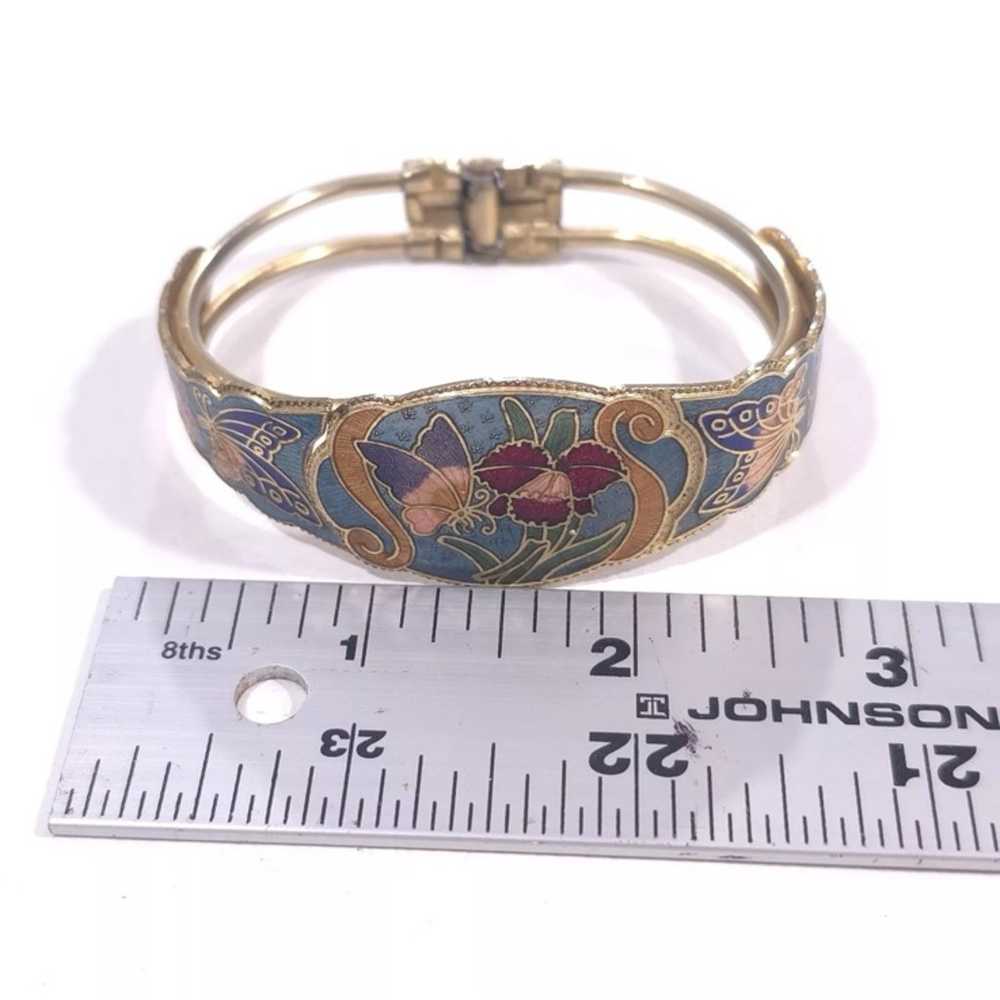 Vintage Floral Butterflies Cloisonne Bangle Brace… - image 6