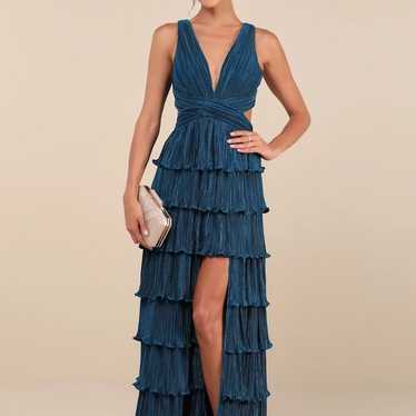 Lulus Satin Pleated Tiered Maxi Dress